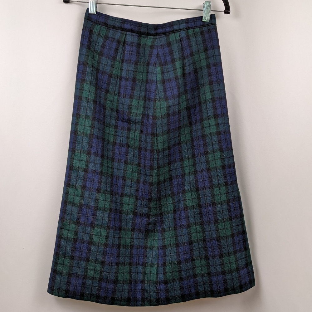 Pendleton Wool Skirt A-line Plaid Satin Lined Vintage Preppy Blue and Green 10